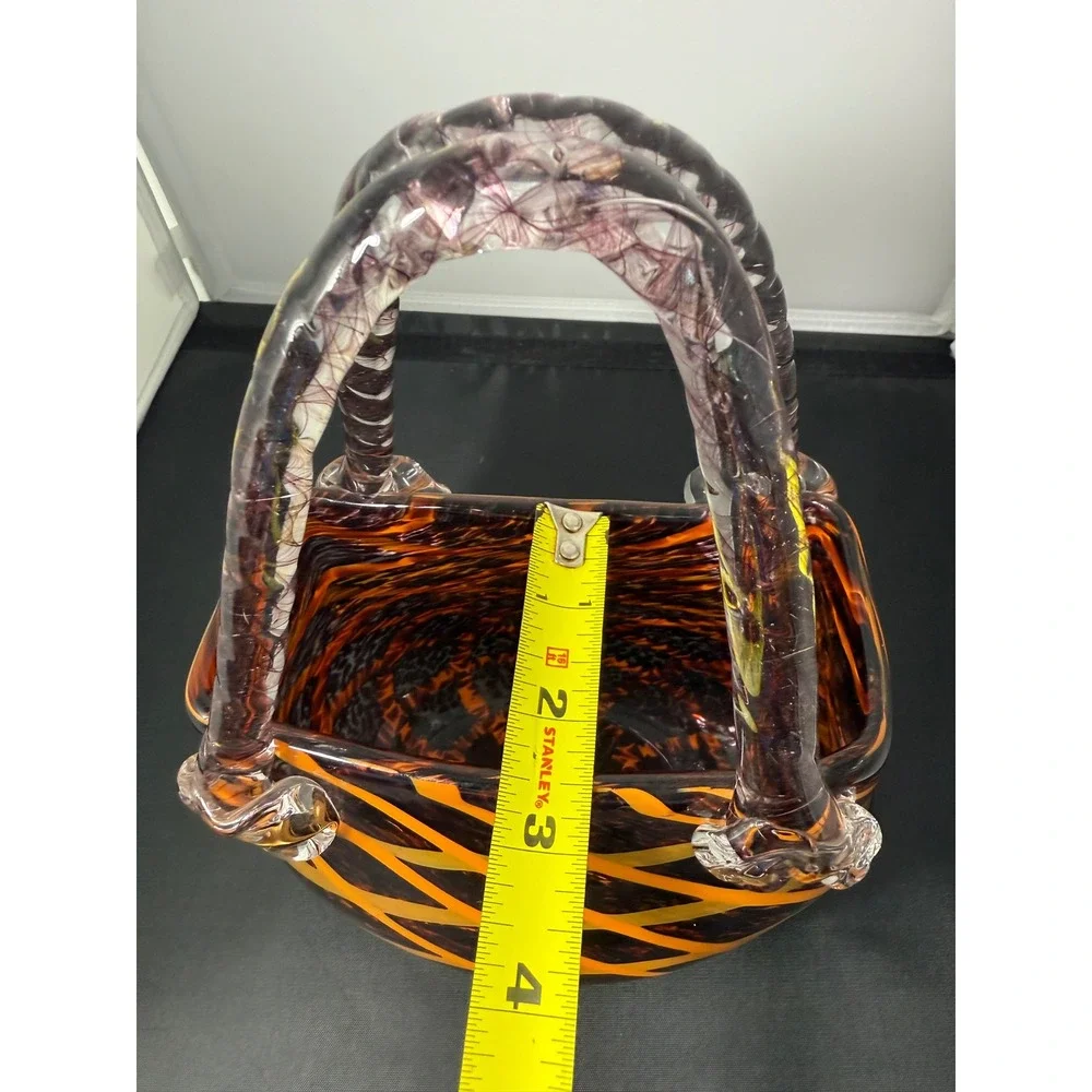 Fifth‎ Avenue Crystal Glass vase Purse Orange Black Swirl Twisted Handles